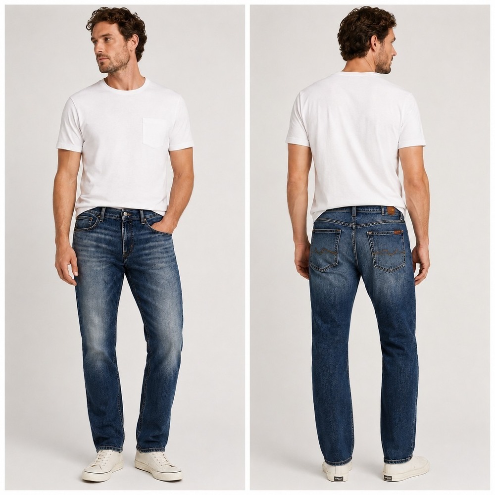 7 For All Mankind The Straight Jeans 36 x 33 Medium Wash Stretch Premium Denim